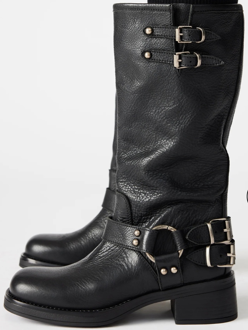 Steve Madden black Astor mid calf moto boots